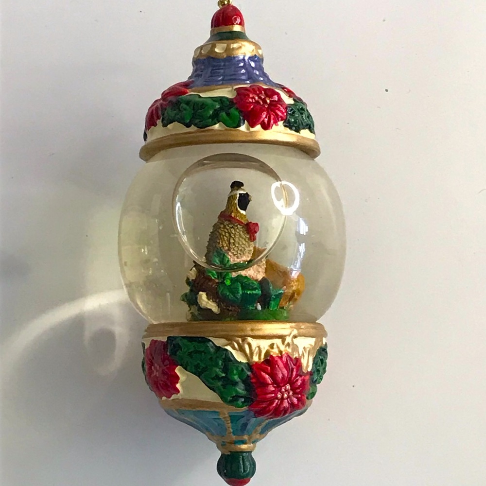 KIRKLAND SIGNATURE Tree Ornament Glass Water Snow Globe Pheasant/Partridge -NWOT